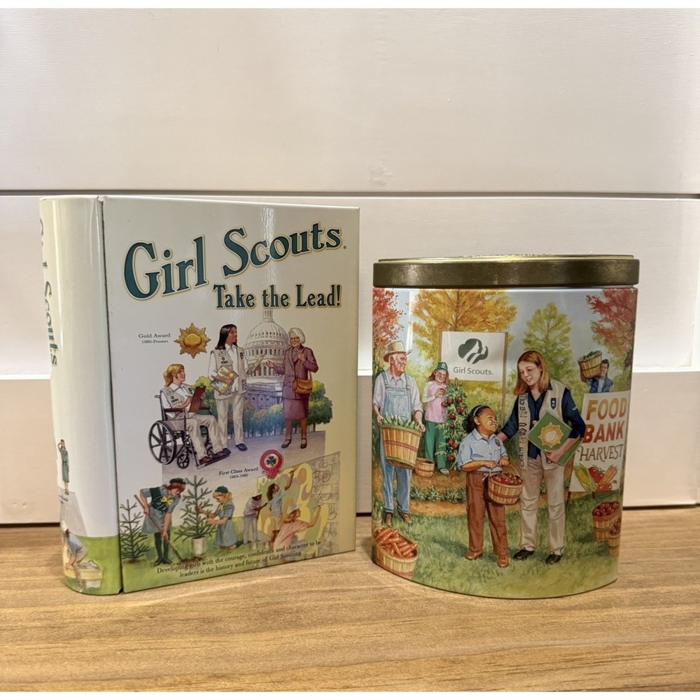 Girl Scouts "Take the Lead!" & "Food Bank Harvest" tins VTG Collectibles‎